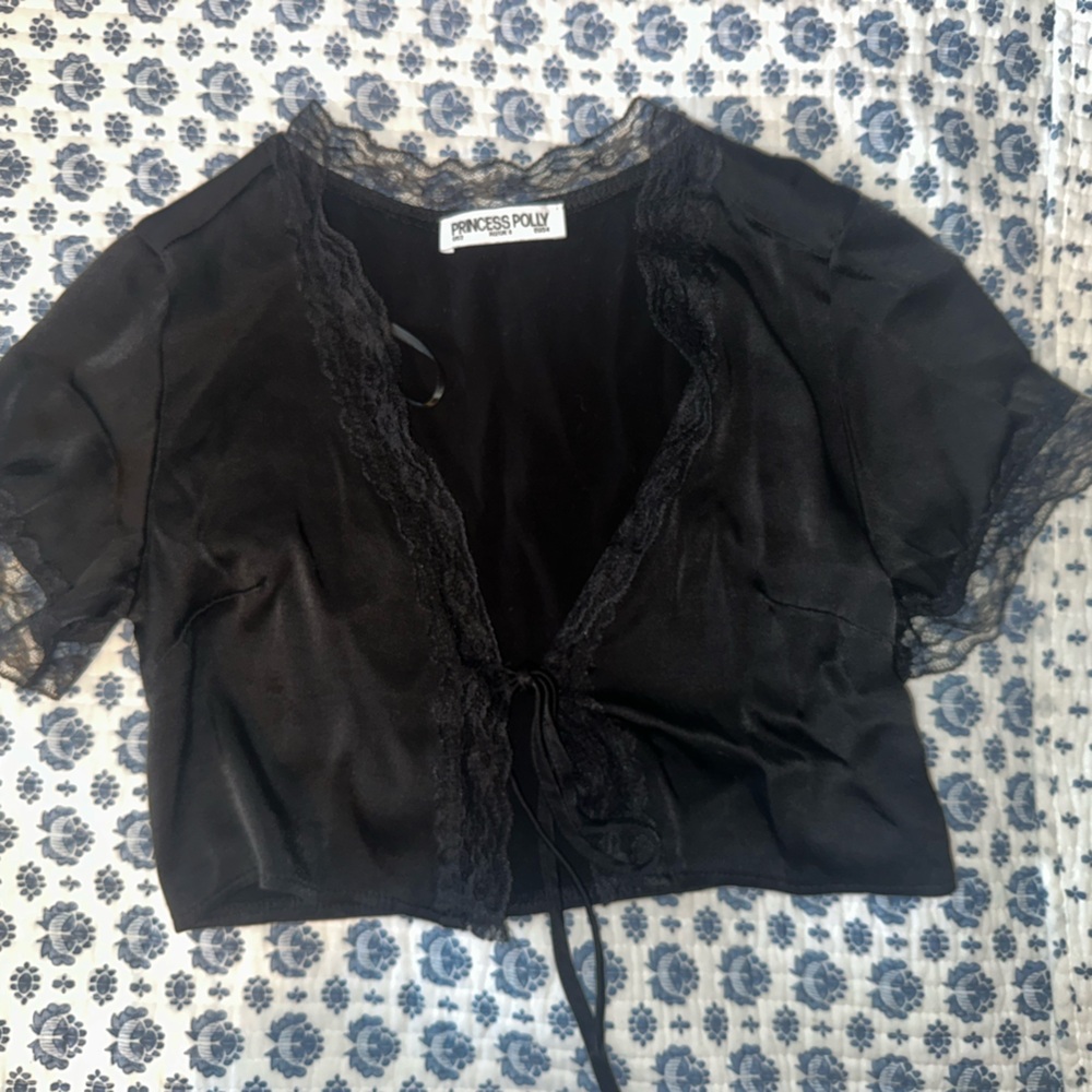 Black Lace Trim Top Princess Polly